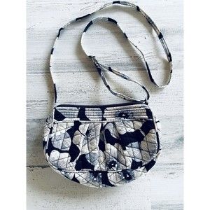 Vera Bradley Camellia Pattern Frannie Crescent Bag Crossbody Black White Small